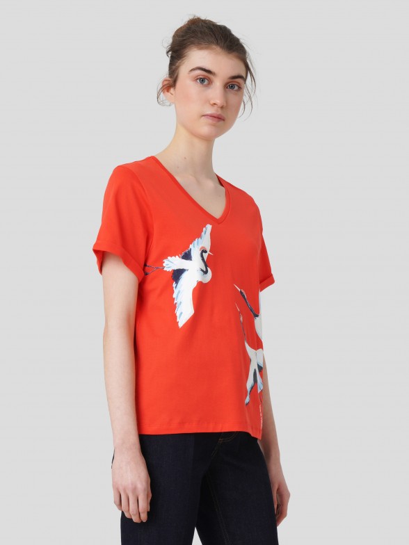 T-shirt com Estampado de Cegonhas