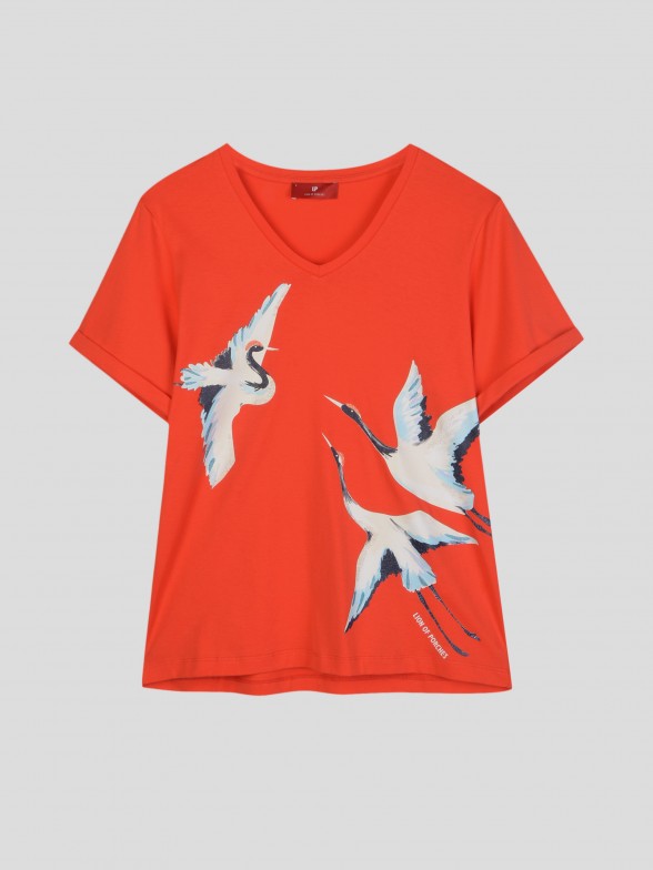 T-shirt com Estampado de Cegonhas