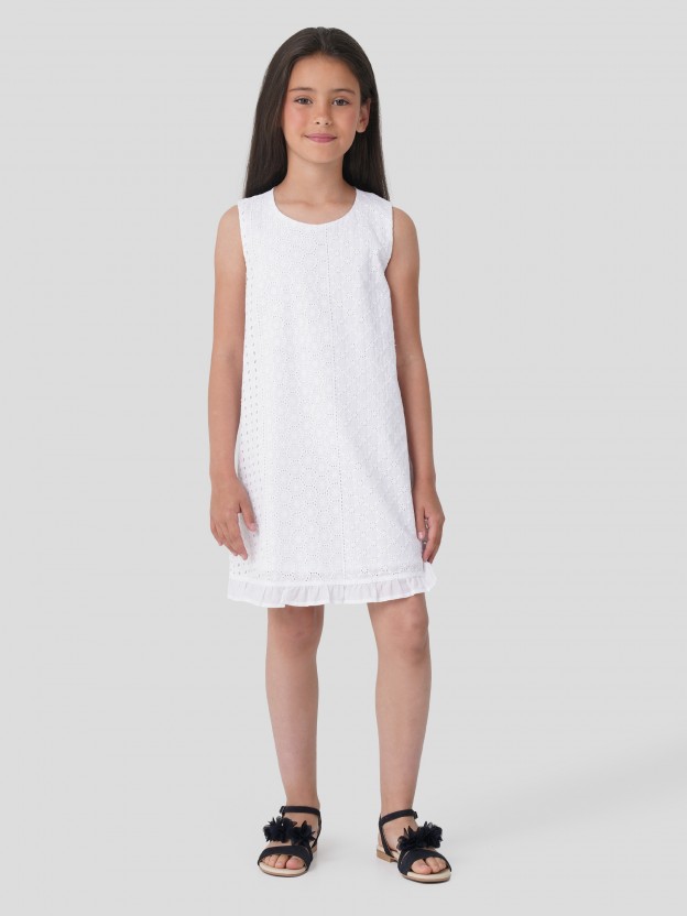 Vestido sem Manga Bordado Ingls