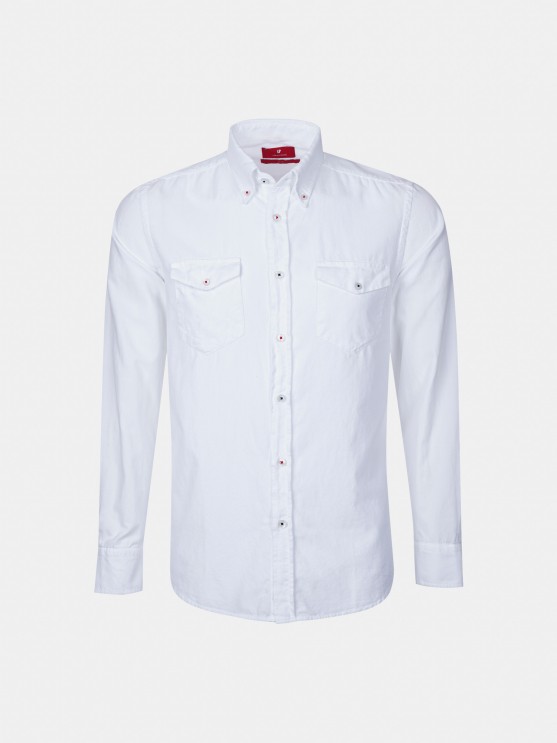 Man's slim fit shirt in corduroy in plain colour