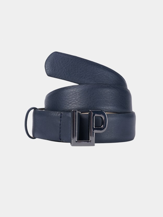 Blue belt with monogram buckle