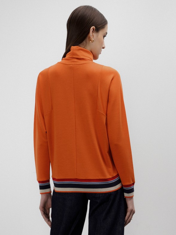 Lyocell sweater with multicolor striped detail