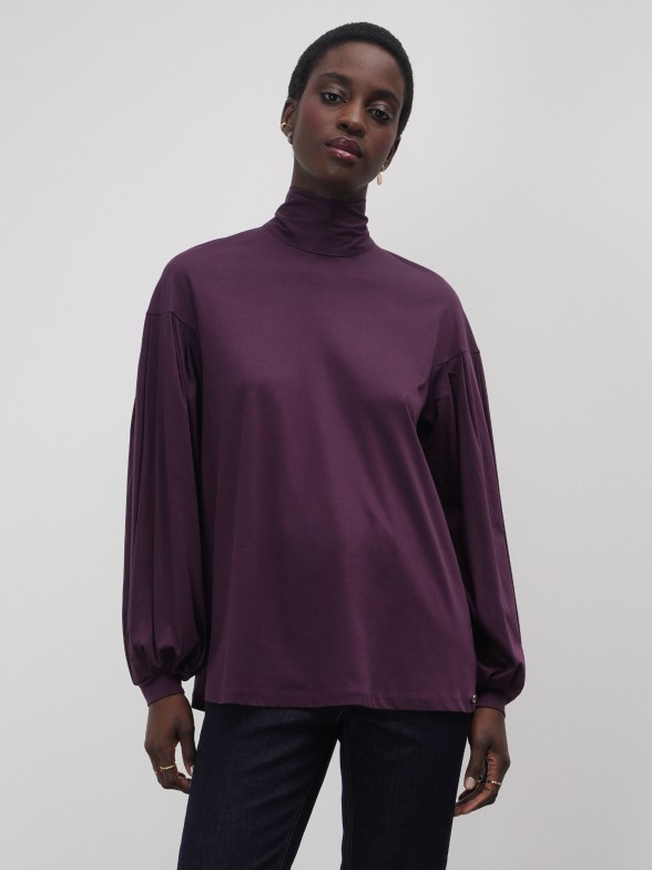 Camisola bordeaux com manga abalonada