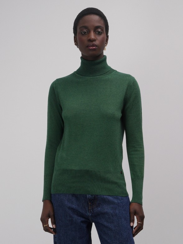 Woman's high-neck sweater in cotton and wool