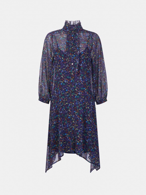 Vestido assimtrico com manga abalonada