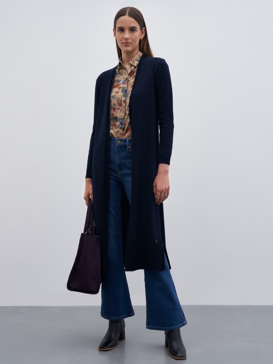 Cardigan comprido com detalhe canelado