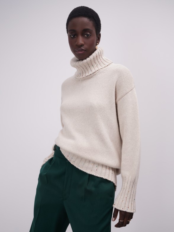 High-neck sweater with sequins