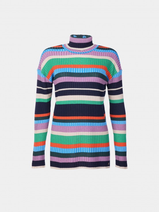 Multicolored striped turtleneck sweater
