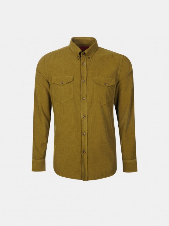 Camisa slim fit de bombazine em cor lisa