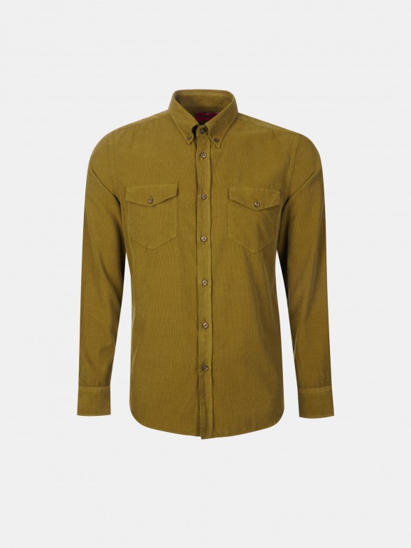 Man's slim fit shirt in corduroy in plain colour