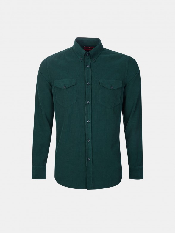 Man's slim fit shirt in corduroy in plain colour