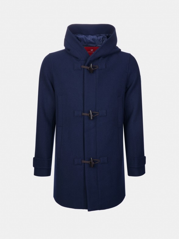 Man's hooded coat in wool