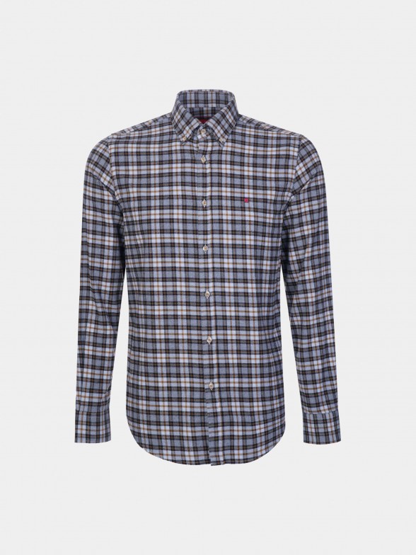 Camisa para homem slim fit de algodão com padrão de xadrez