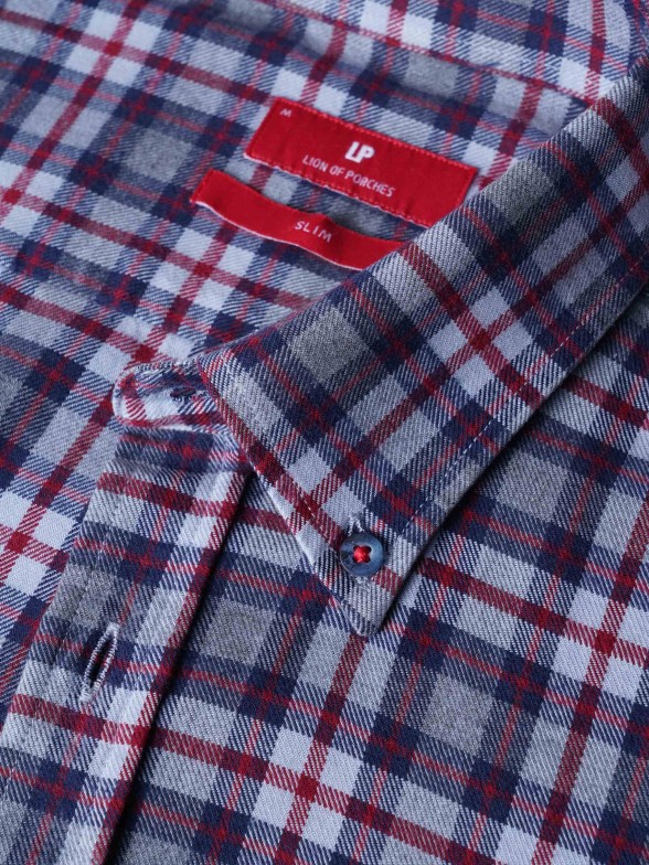 Camisa para homem slim fit de algodo com padro de xadrez