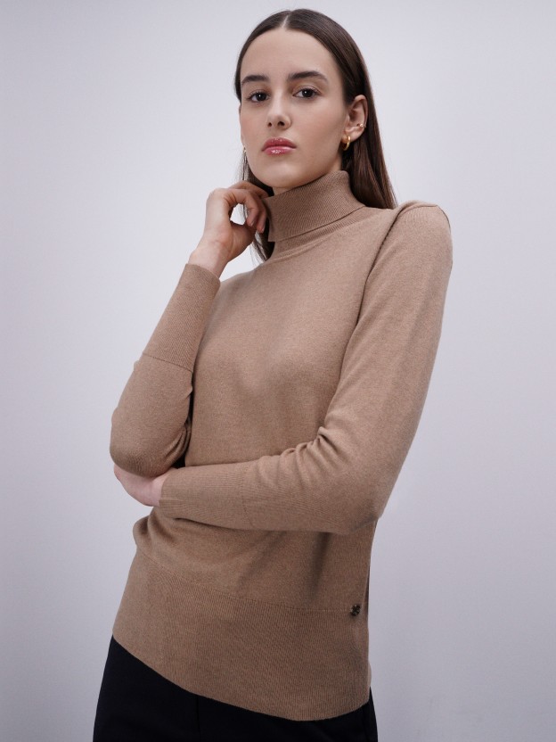 Jersey para mujer de cuello alto de algodón y lana