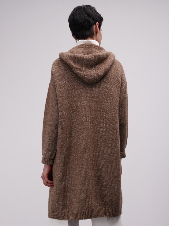 Long cardigan in wool and cotton
