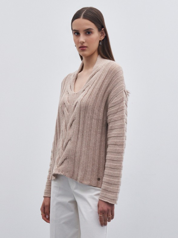 Beige structured knitted sweater