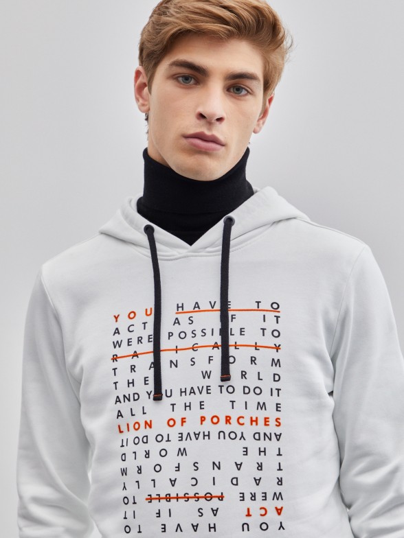 Hooded sweatshirt with printed message