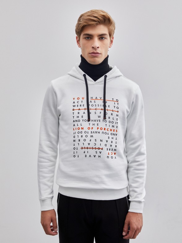 Hooded sweatshirt with printed message