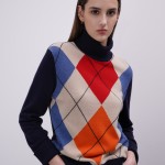 High-neck sweater with lozenges