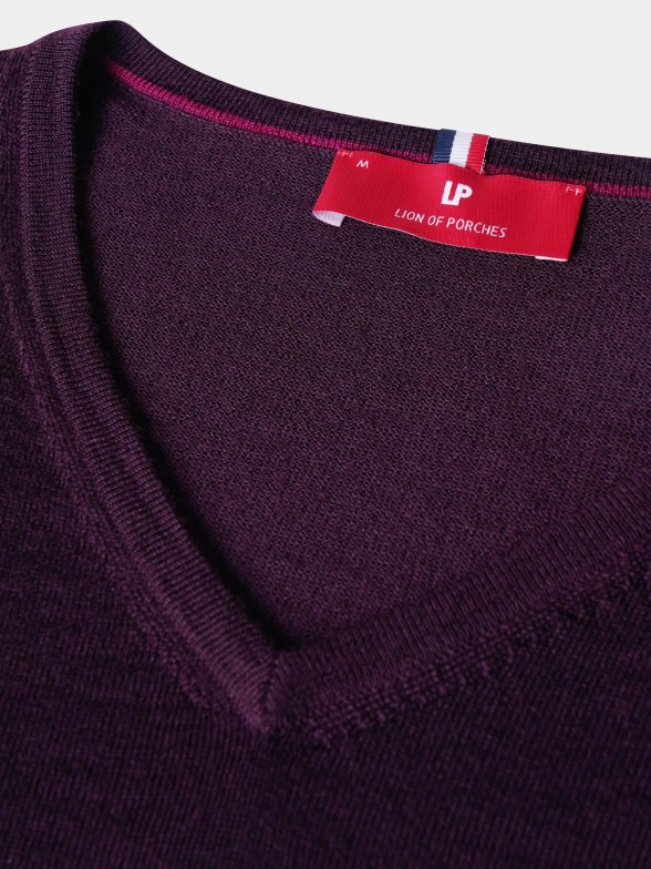 Camisola para homem com decote em V em 100% lã merino