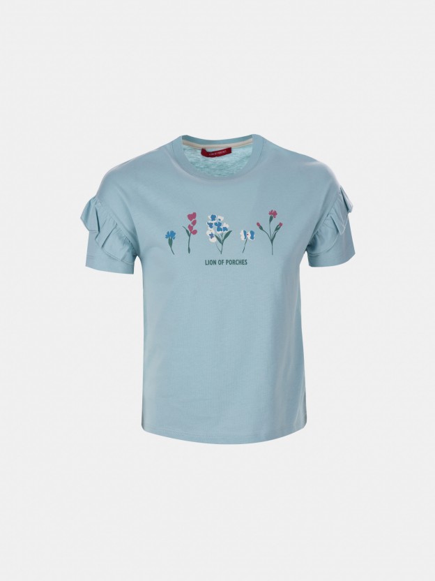 T-Shirt estampada com folhos