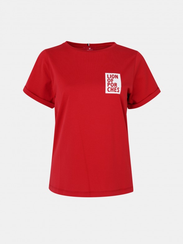 T-shirt para mulher de algodo com gola redonda e estampado