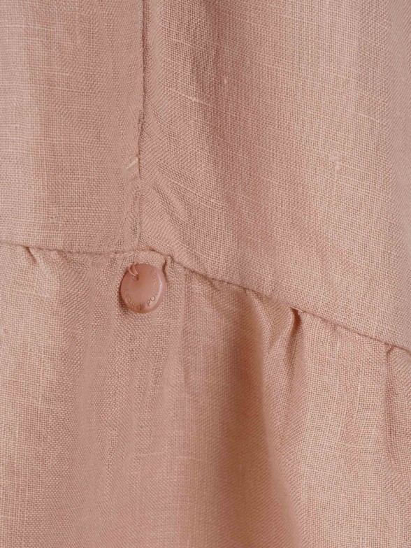 Vestido em linho com mangas curtas e colarinho mandarim