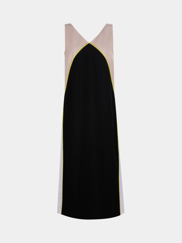 Vestido tricolor comprido sem mangas