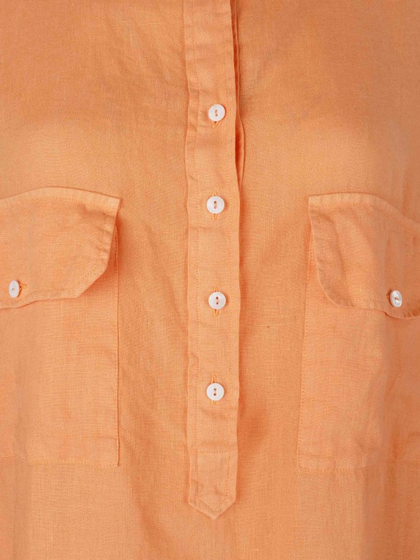 Camisa para mulher comprida em linho com colarinho mandarim
