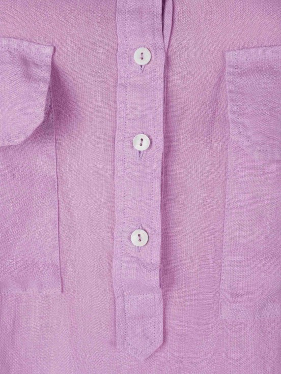 Camisa para mulher comprida em linho com colarinho mandarim