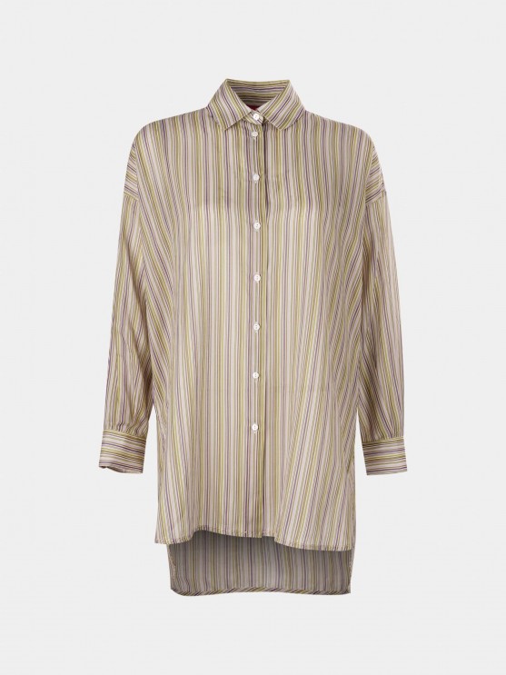 Camisa para mulher de algodo comprida com padro de riscas