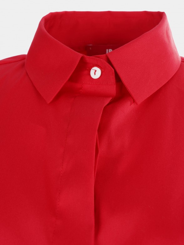 Camisa para mulher vermelha de algodão com mangas raglã