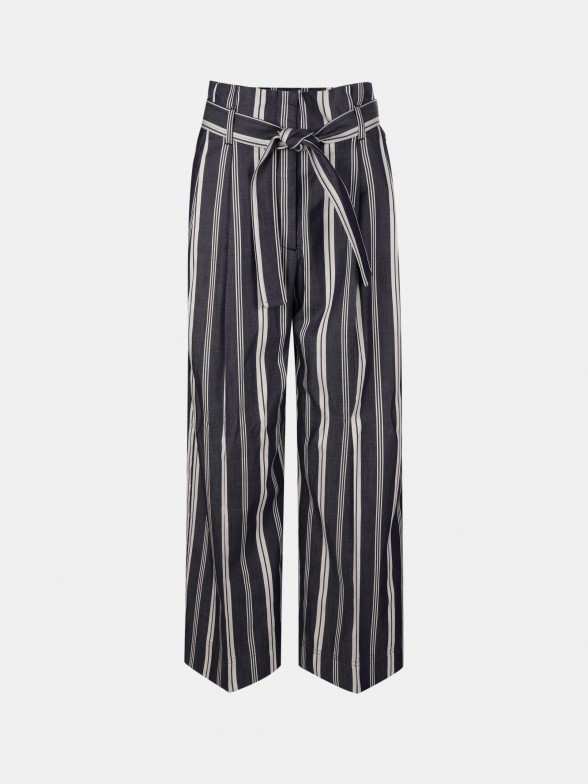 Woman's trousers paper bag with stripes and belt