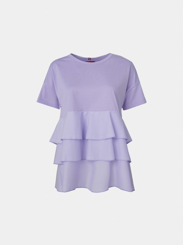 Woman's t-shirt with frills and round neck