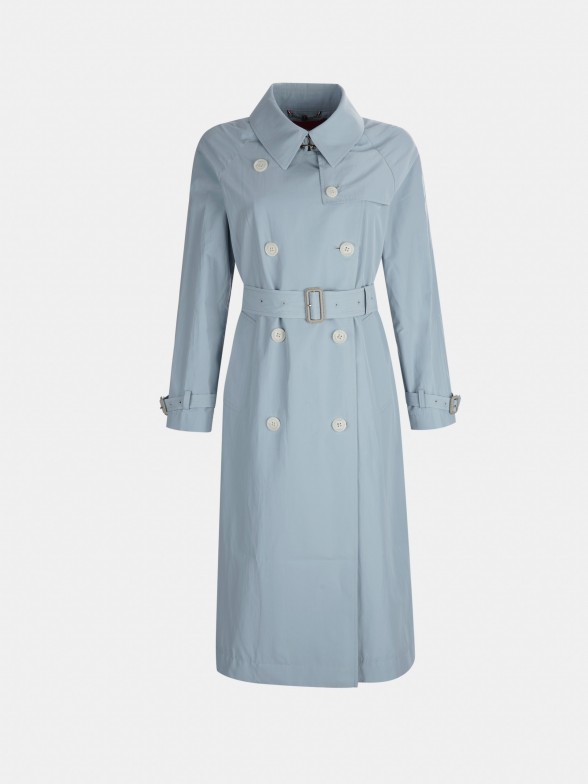 Woman's blue trench coat with belt