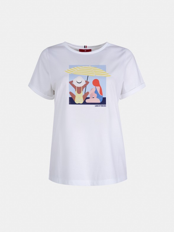 T-shirt para mulher de algodo com gola redonda e estampado