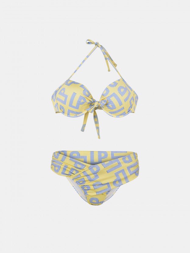 Bikini para mujer con monograma amarillo y tirante ajustable
