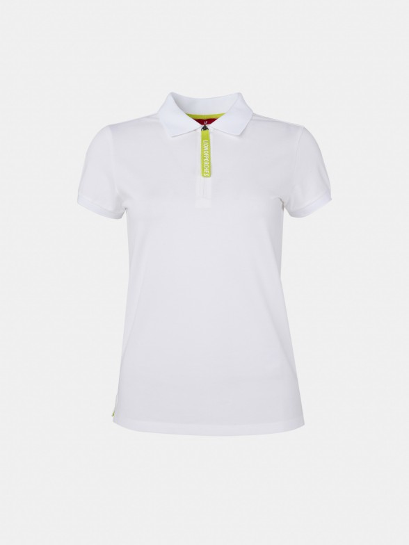 Polo para mulher em algodo stretch com fecho e mangas curtas