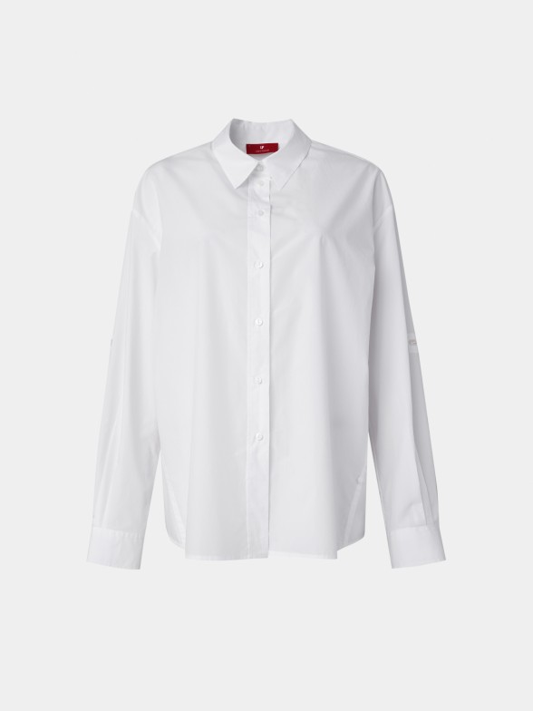 Camisa para mulher de algodo assimtrica comprida