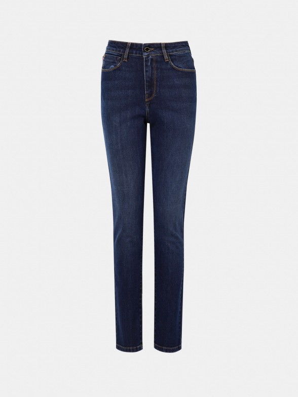 Woman's regular fit denim trousers with a rise waist