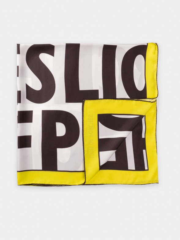 Woman's scarf yellow silk printed with lettering