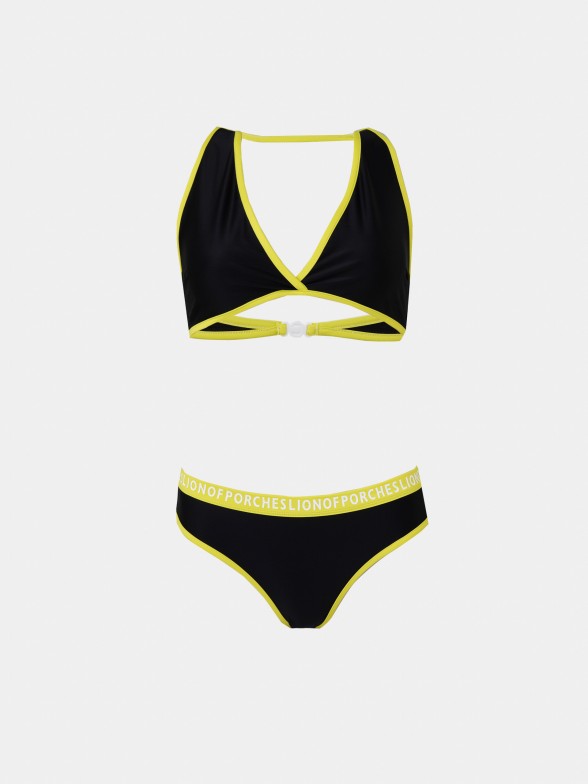 Biquini para mulher em tringulo bicolor com lettering