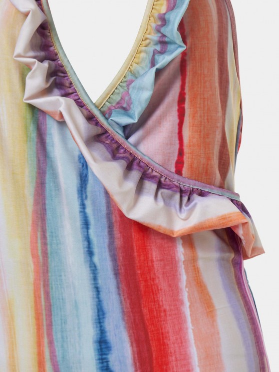 Baador de mujer tie-dye multicolor y volantes