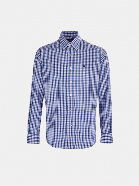 Camisa para homem regular fit de algodão com padrão de xadrez