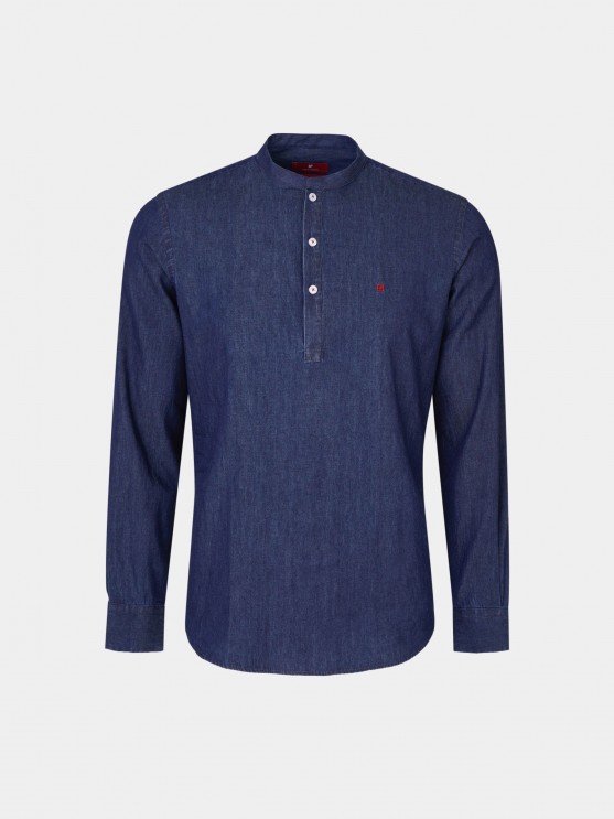 Camisa vaquera slim fit para hombre con cuello de polo