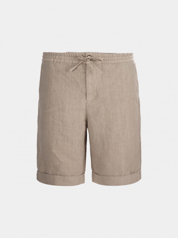 Man's regular fit bermuda shorts in linen with drawstring