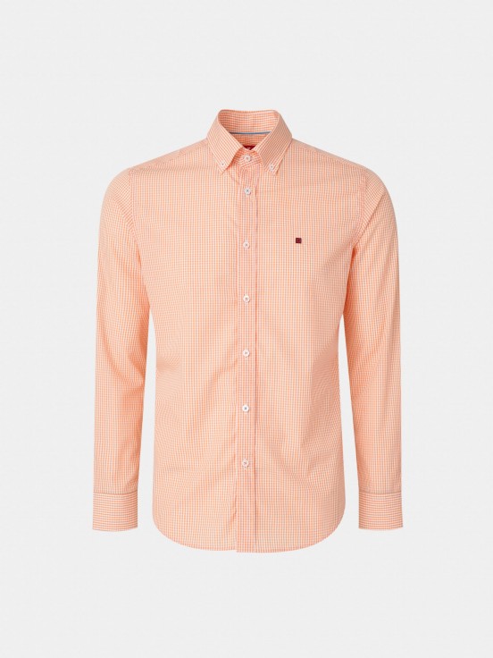 Man's slim fit cotton shirt with checkered pattern