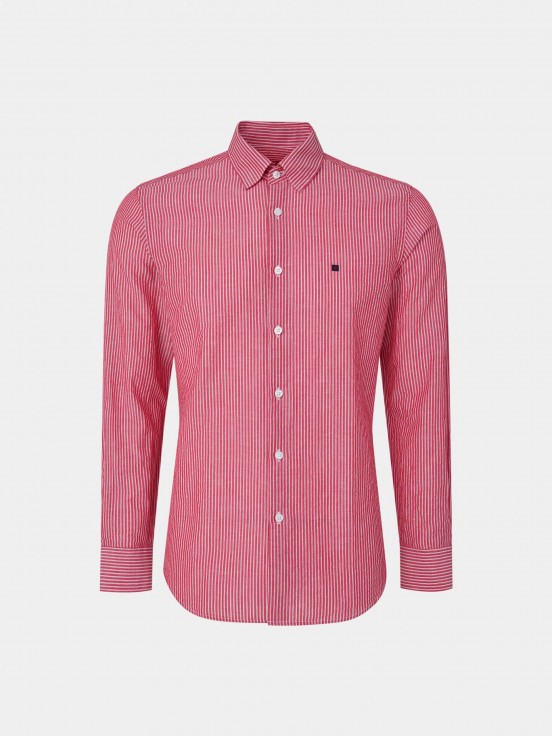 Man's slim fit cotton shirt with stripe pattern