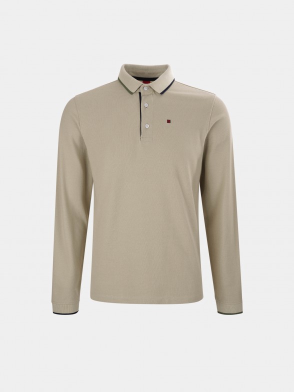 Polo para homem slim fit de algodo de manga comprida